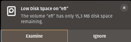 Gnome EFI low disk space warning